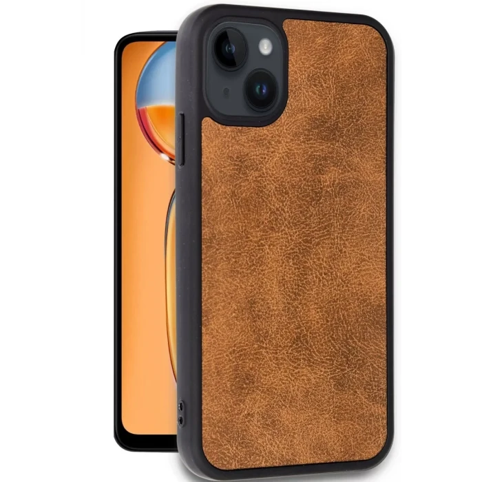 Newface Apple iPhone 15 Kılıf Aras Deri Kapak - Taba