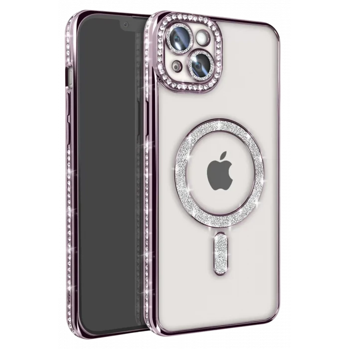 Newface Apple iPhone 15 Kılıf Joke Simli Magneticsafe Kılıf - Derin Mor