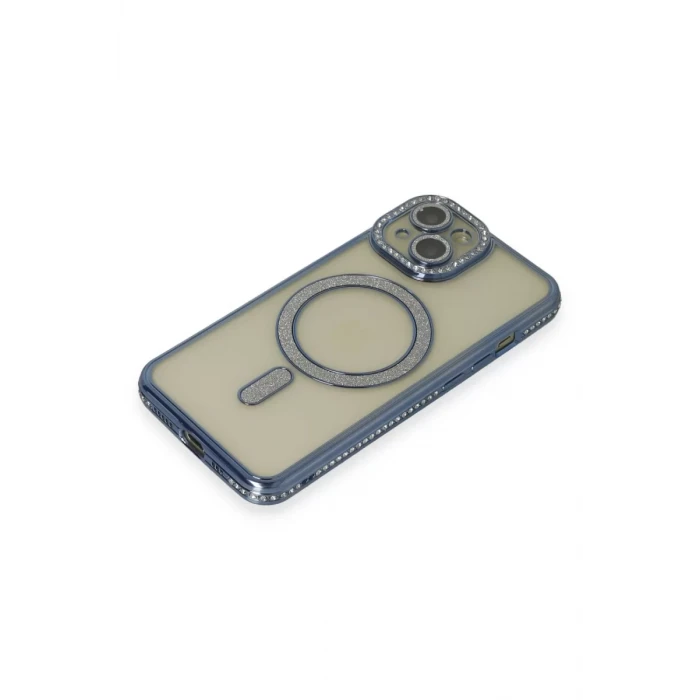 Newface Apple iPhone 15 Kılıf Joke Simli Magneticsafe Kılıf - Lacivert