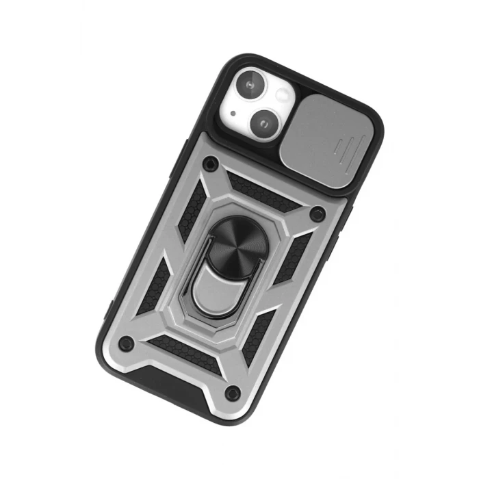 Newface Apple iPhone 15 Kılıf Pars Lens Yüzüklü Silikon - Gümüş