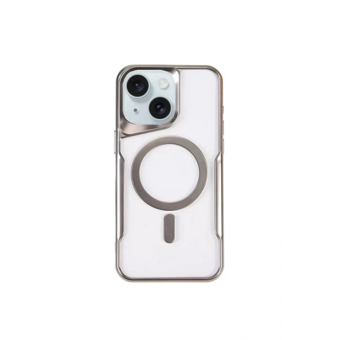 Newface Apple iPhone 15 Plus Kılıf Boyi Magsafe Silikon Kapak - Gümüş