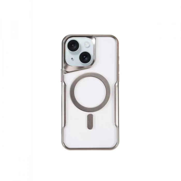 Newface Apple iPhone 15 Plus Kılıf Boyi Magsafe Silikon Kapak - Gümüş