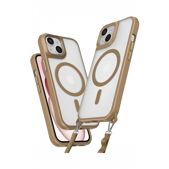 Newface Apple iPhone 15 Plus Kılıf Enka Magsafe Silikon Kılıf - Desert