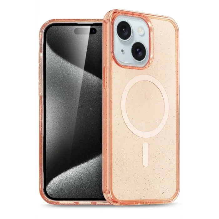 Newface Apple iPhone 15 Plus Kılıf Star Magsafe Kapak - Turuncu