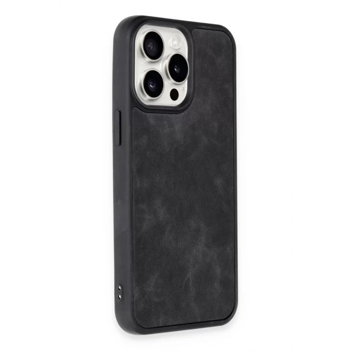 Newface Apple iPhone 15 Pro Kılıf Aras Deri Kapak - Siyah