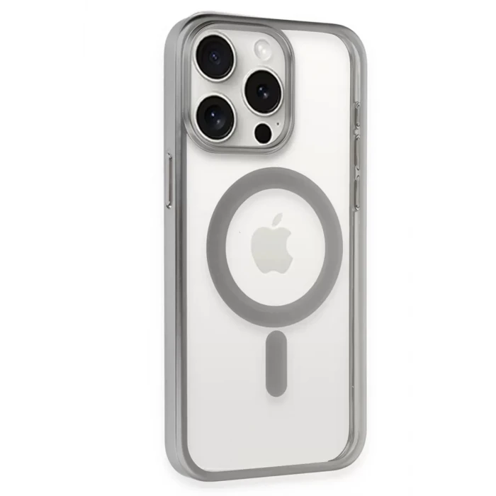 Newface Apple iPhone 15 Pro Kılıf Erozi Magsafe Kapak - Gümüş