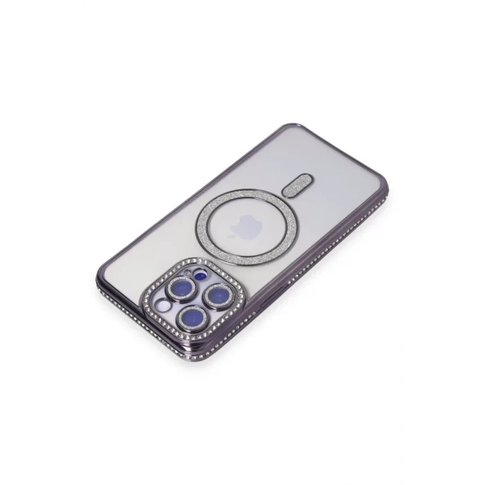 Newface Apple iPhone 15 Pro Kılıf Joke Simli Magneticsafe Kılıf - Derin Mor