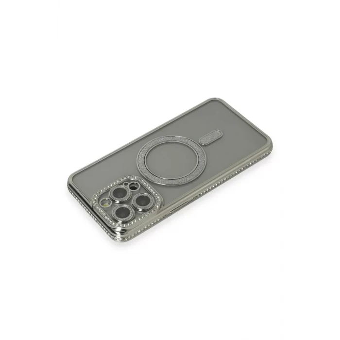 Newface Apple iPhone 15 Pro Kılıf Joke Simli Magneticsafe Kılıf - Gri