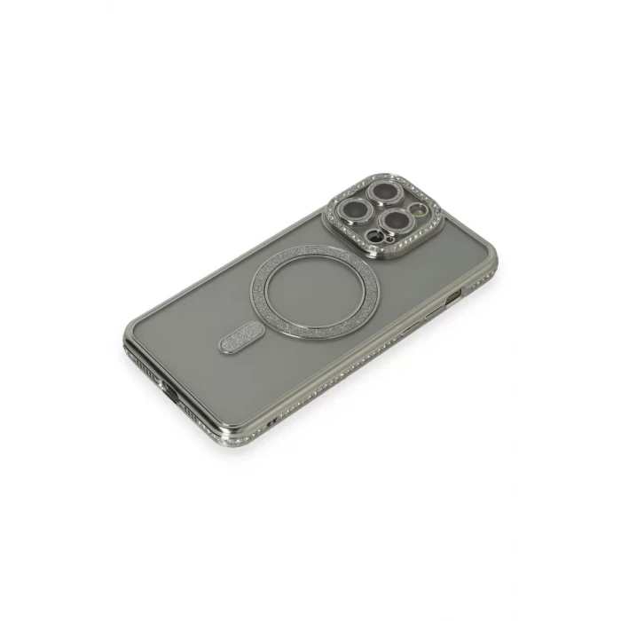 Newface Apple iPhone 15 Pro Kılıf Joke Simli Magneticsafe Kılıf - Gri