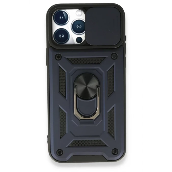 Newface Apple iPhone 15 Pro Kılıf Pars Lens Yüzüklü Silikon - Lacivert