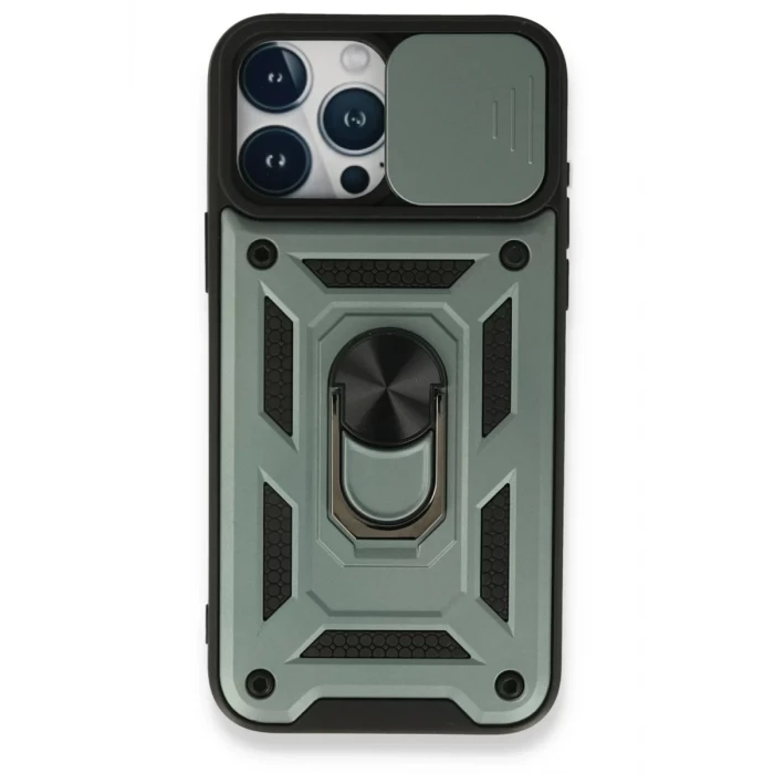 Newface Apple iPhone 15 Pro Kılıf Pars Lens Yüzüklü Silikon - Yeşil