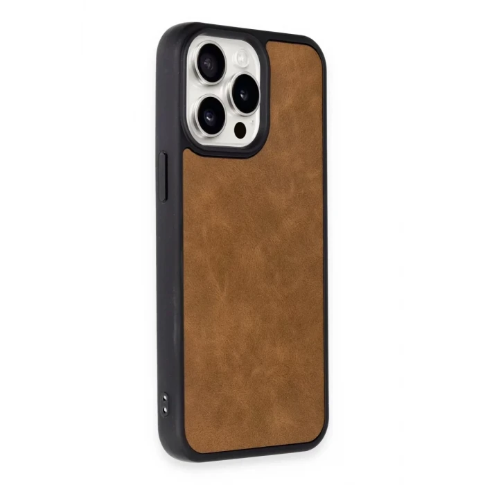 Newface Apple iPhone 15 Pro Max Kılıf Aras Deri Kapak - Taba