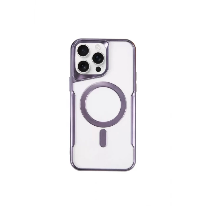 Newface Apple iPhone 15 Pro Max Kılıf Boyi Magsafe Silikon Kapak - Derin Mor