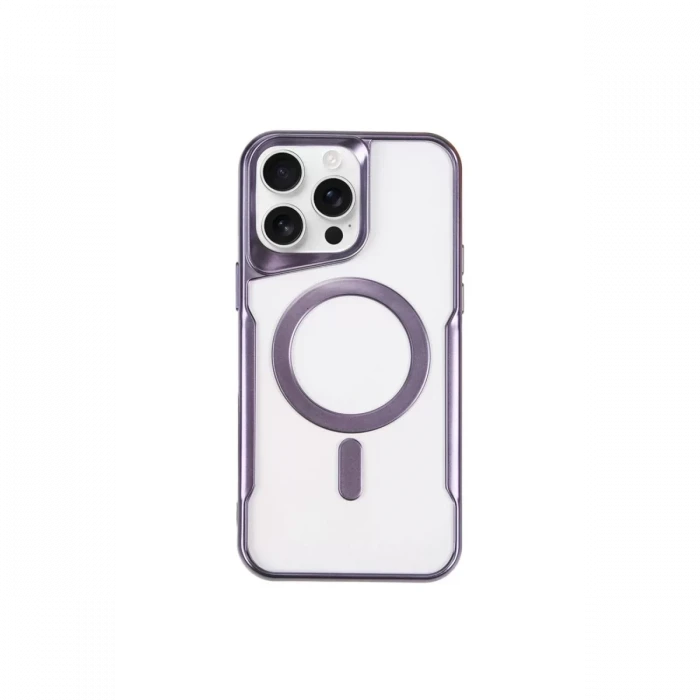 Newface Apple iPhone 15 Pro Max Kılıf Boyi Magsafe Silikon Kapak - Derin Mor