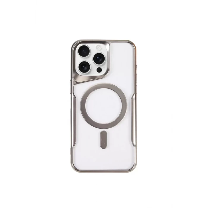 Newface Apple iPhone 15 Pro Max Kılıf Boyi Magsafe Silikon Kapak - Gümüş