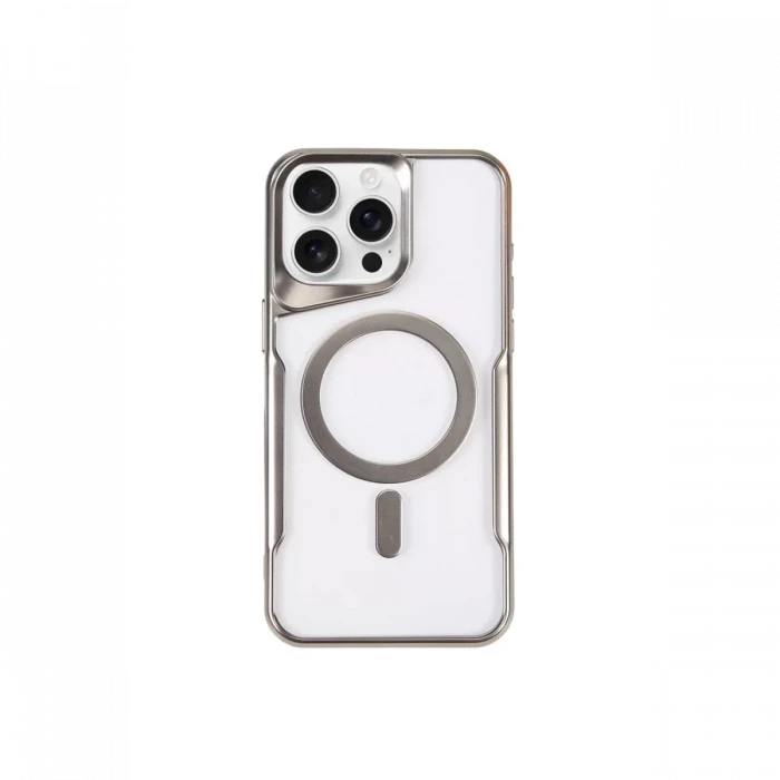 Newface Apple iPhone 15 Pro Max Kılıf Boyi Magsafe Silikon Kapak - Gümüş