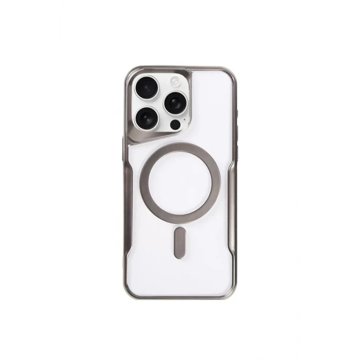 Newface Apple iPhone 15 Pro Max Kılıf Boyi Magsafe Silikon Kapak - Titan Gri