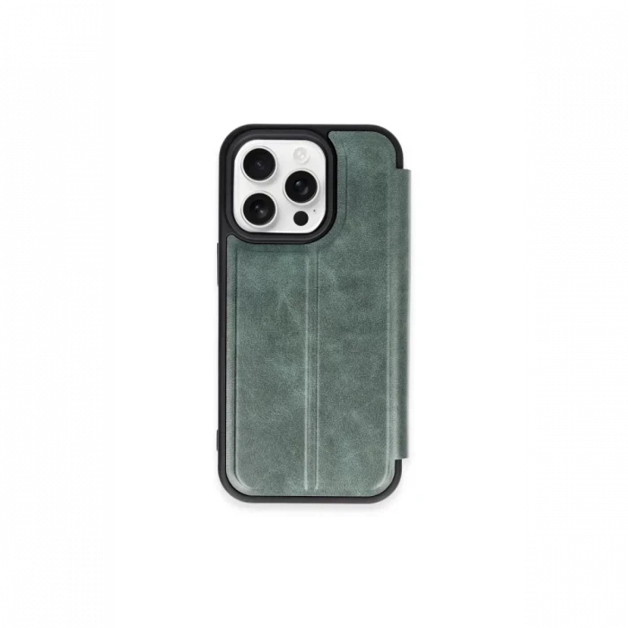 Newface Apple iPhone 15 Pro Max Kılıf Flip Cover - Koyu Yeşil
