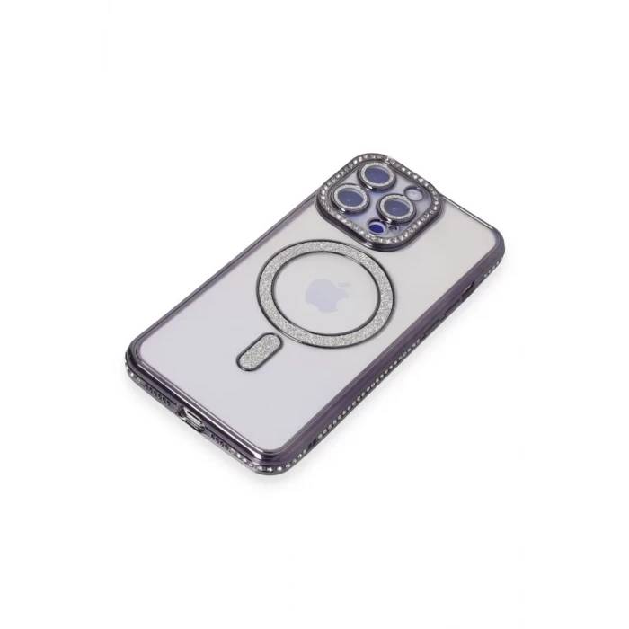 Newface Apple iPhone 15 Pro Max Kılıf Joke Simli Magneticsafe Kılıf - Derin Mor