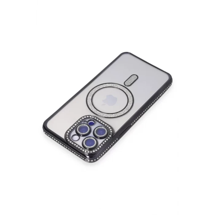 Newface Apple iPhone 15 Pro Max Kılıf Joke Simli Magneticsafe Kılıf - Siyah
