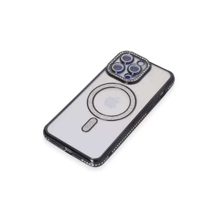 Newface Apple iPhone 15 Pro Max Kılıf Joke Simli Magneticsafe Kılıf - Siyah