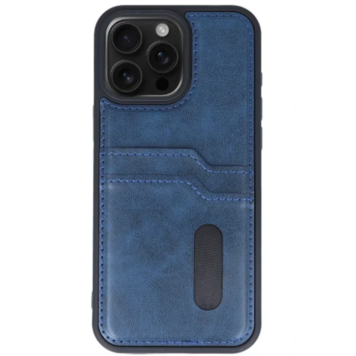 Newface Apple iPhone 15 Pro Max Kılıf Sara Kartvizitli Deri Kılıf - Lacivert
