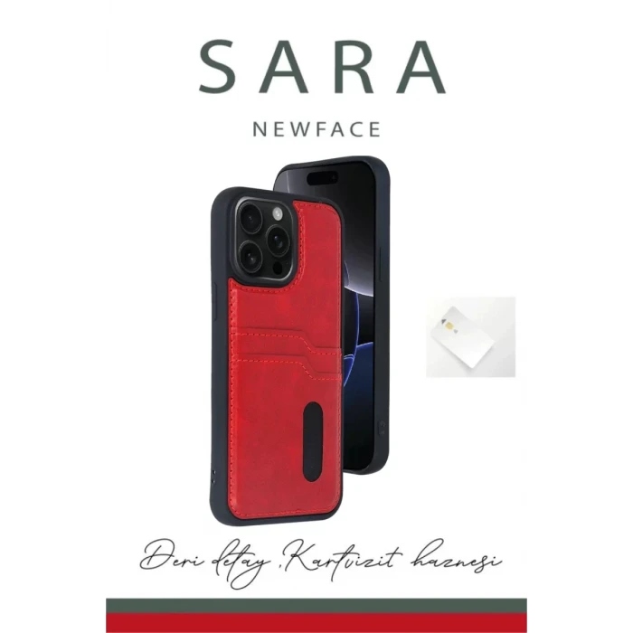 Newface Apple iPhone 15 Pro Max Kılıf Sara Kartvizitli Deri Kılıf - Lacivert