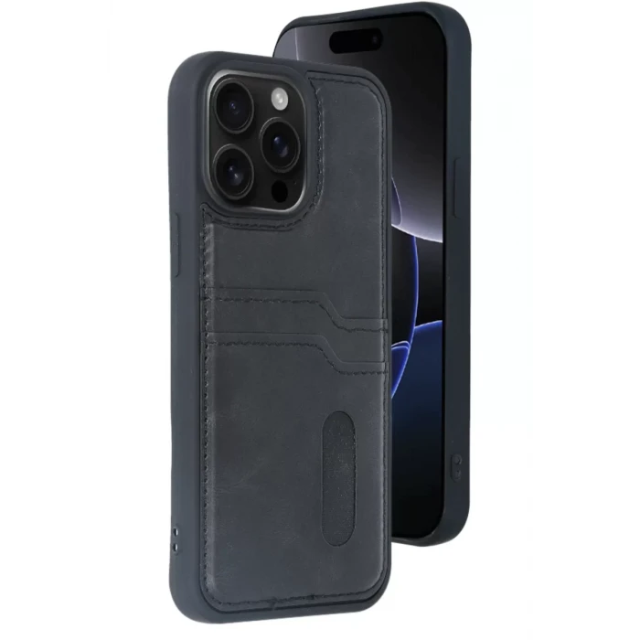 Newface Apple iPhone 15 Pro Max Kılıf Sara Kartvizitli Deri Kılıf - Siyah