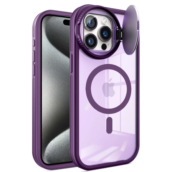 Newface Apple iPhone 15 Pro Max Kılıf Teleskop Lens Magsafe Silikon Kapak - Derin Mor