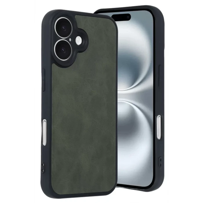 Newface Apple iPhone 16 Kılıf Aras Deri Kapak - Koyu Yeşil