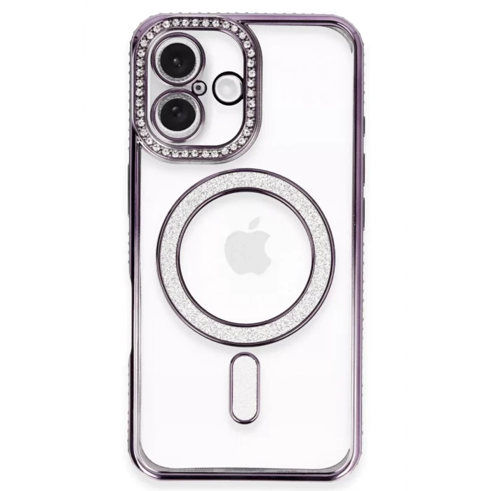 Newface Apple iPhone 16 Kılıf Joke Simli Magneticsafe Kılıf - Derin Mor
