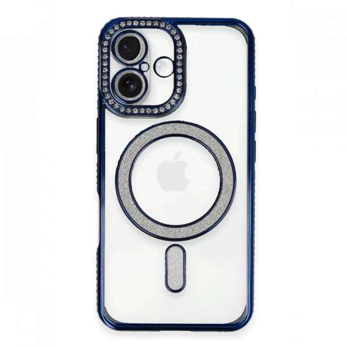 Newface Apple iPhone 16 Kılıf Joke Simli Magneticsafe Kılıf - Lacivert