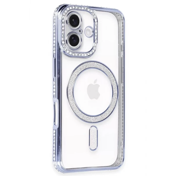 Newface Apple iPhone 16 Kılıf Joke Simli Magneticsafe Kılıf - Mavi
