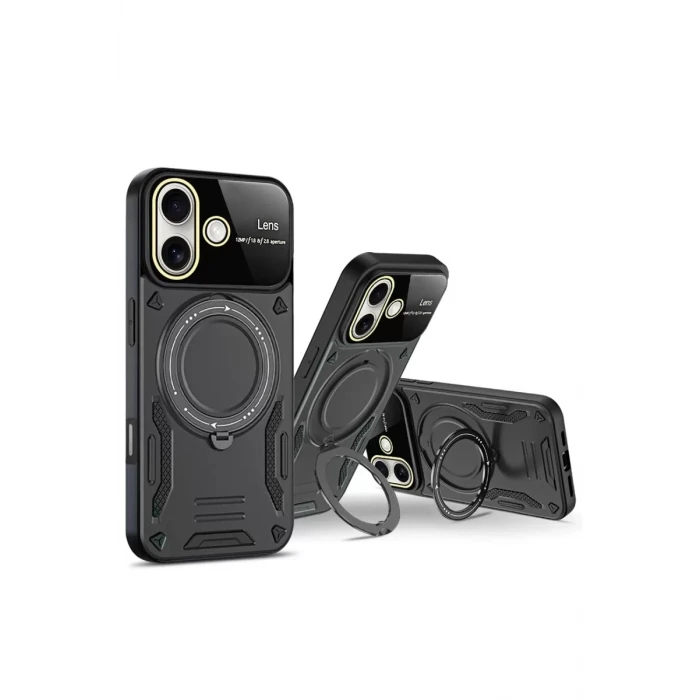 Newface Apple iPhone 16 Kılıf Joy Lens Standlı Kapak - Mor