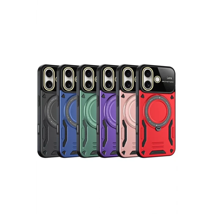 Newface Apple iPhone 16 Kılıf Joy Lens Standlı Kapak - Mor