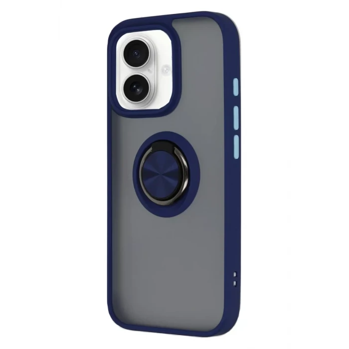 Newface Apple iPhone 16 Kılıf Montreal Yüzüklü Silikon Kapak - Lacivert