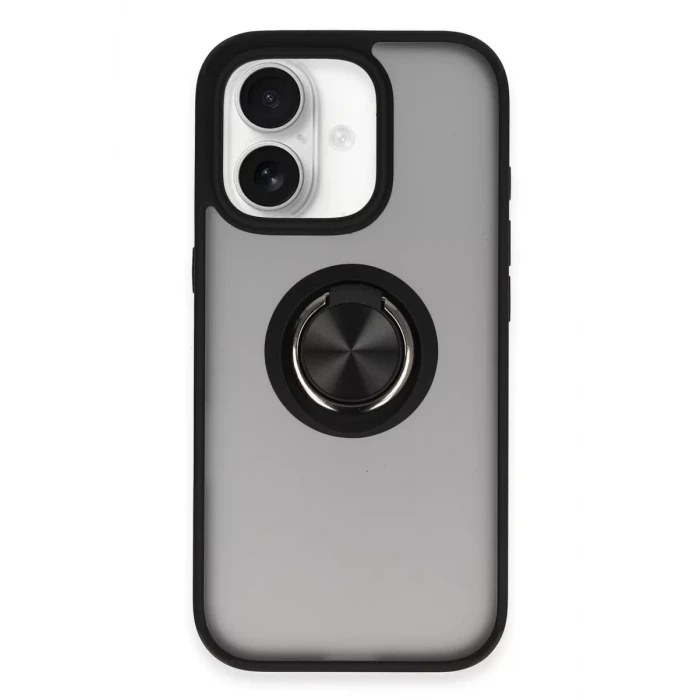 Newface Apple iPhone 16 Kılıf Montreal Yüzüklü Silikon Kapak - Siyah