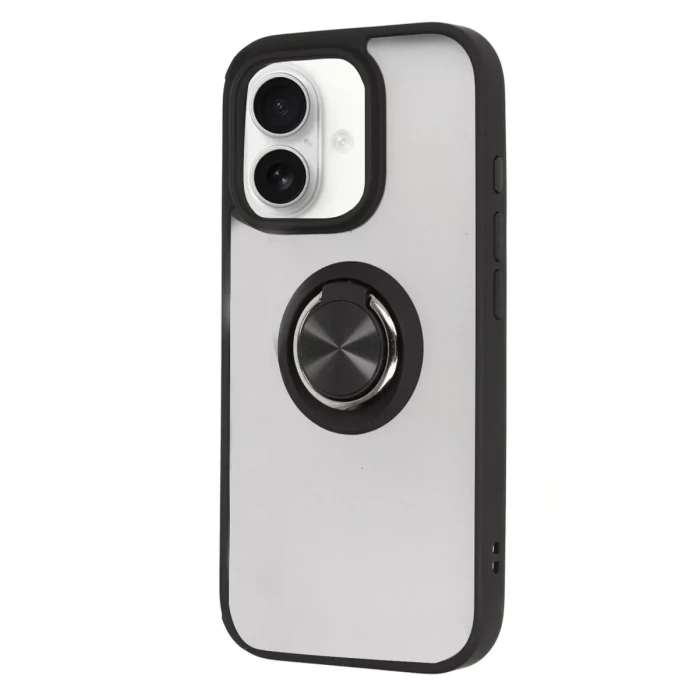 Newface Apple iPhone 16 Kılıf Montreal Yüzüklü Silikon Kapak - Siyah