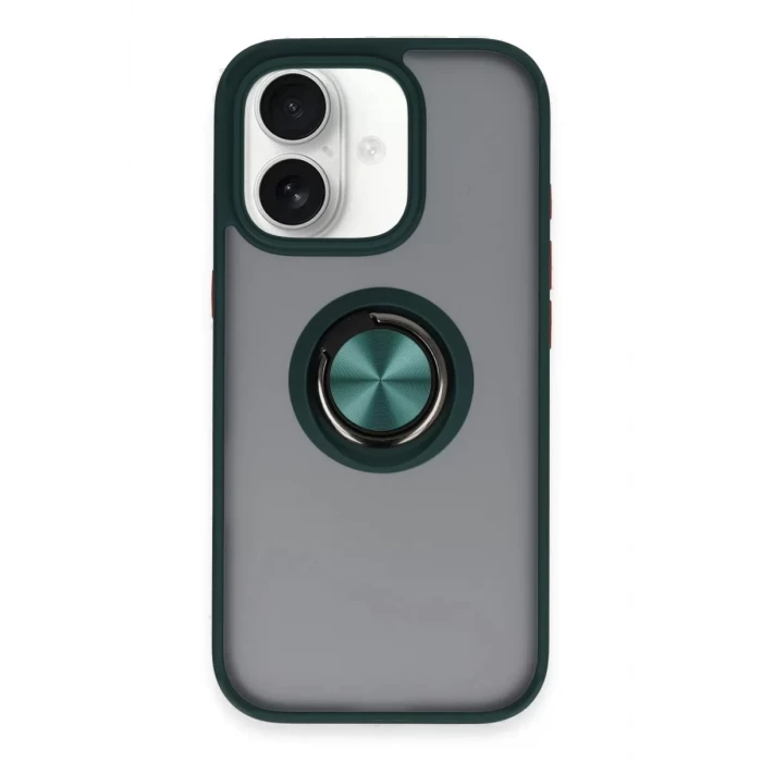 Newface Apple iPhone 16 Kılıf Montreal Yüzüklü Silikon Kapak - Yeşil
