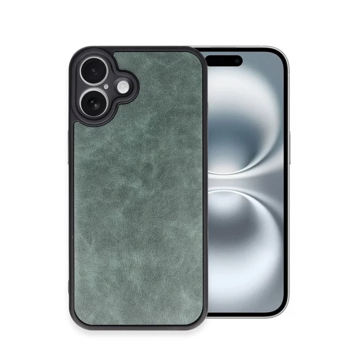 Newface Apple iPhone 16 Plus Kılıf Aras Deri Kapak - Koyu Yeşil