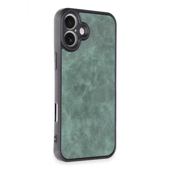 Newface Apple iPhone 16 Plus Kılıf Aras Deri Kapak - Koyu Yeşil