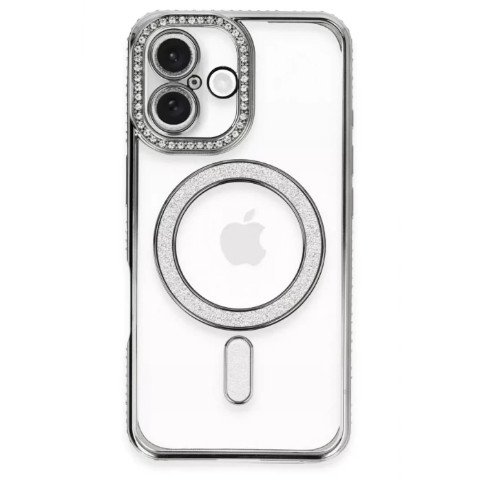 Newface Apple iPhone 16 Plus Kılıf Joke Simli Magneticsafe Kılıf - Gri