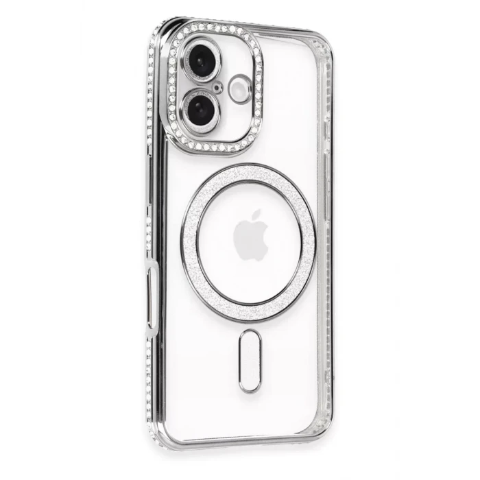 Newface Apple iPhone 16 Plus Kılıf Joke Simli Magneticsafe Kılıf - Gri