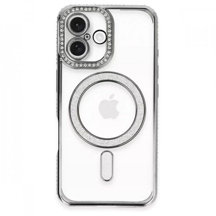 Newface Apple iPhone 16 Plus Kılıf Joke Simli Magneticsafe Kılıf - Gri