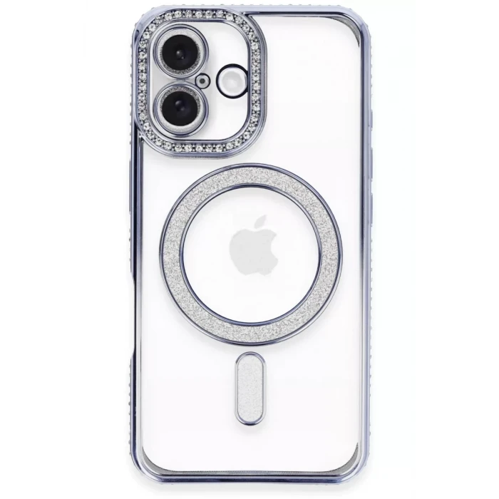 Newface Apple iPhone 16 Plus Kılıf Joke Simli Magneticsafe Kılıf - Mavi