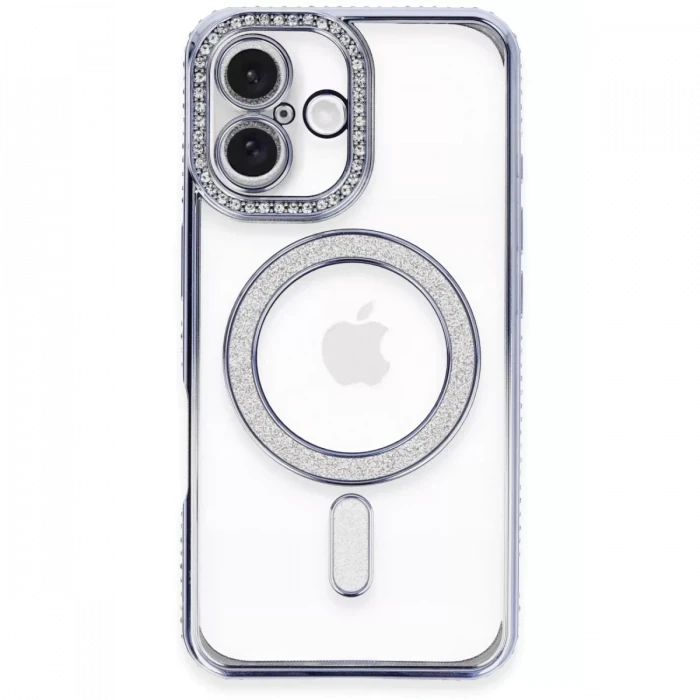 Newface Apple iPhone 16 Plus Kılıf Joke Simli Magneticsafe Kılıf - Mavi