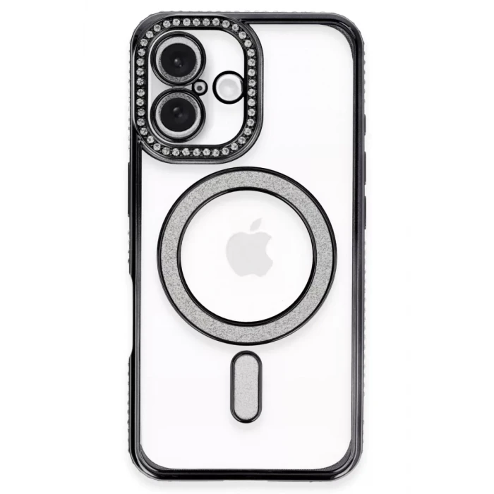 Newface Apple iPhone 16 Plus Kılıf Joke Simli Magneticsafe Kılıf - Siyah