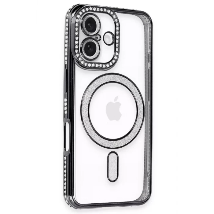 Newface Apple iPhone 16 Plus Kılıf Joke Simli Magneticsafe Kılıf - Siyah