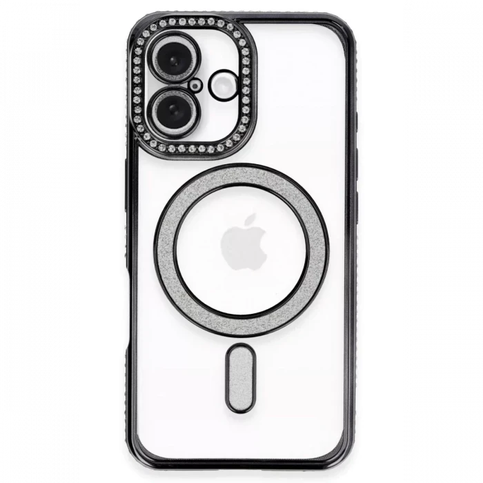 Newface Apple iPhone 16 Plus Kılıf Joke Simli Magneticsafe Kılıf - Siyah