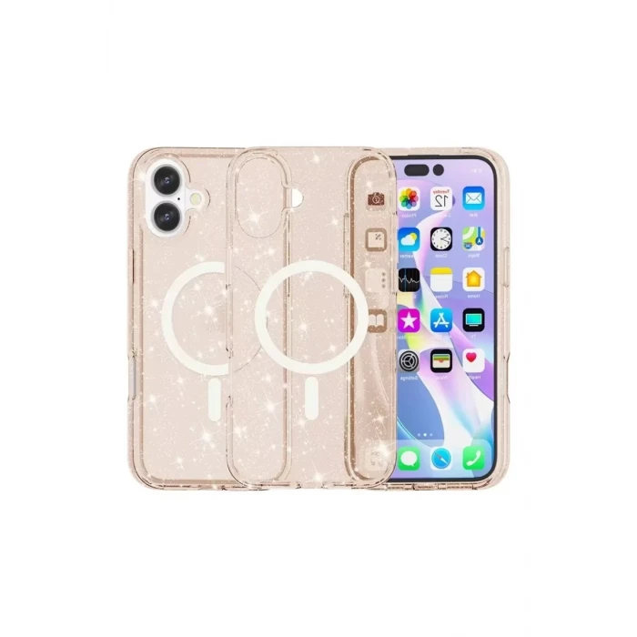Newface Apple iPhone 16 Plus Kılıf Star Magsafe Kapak - Turuncu